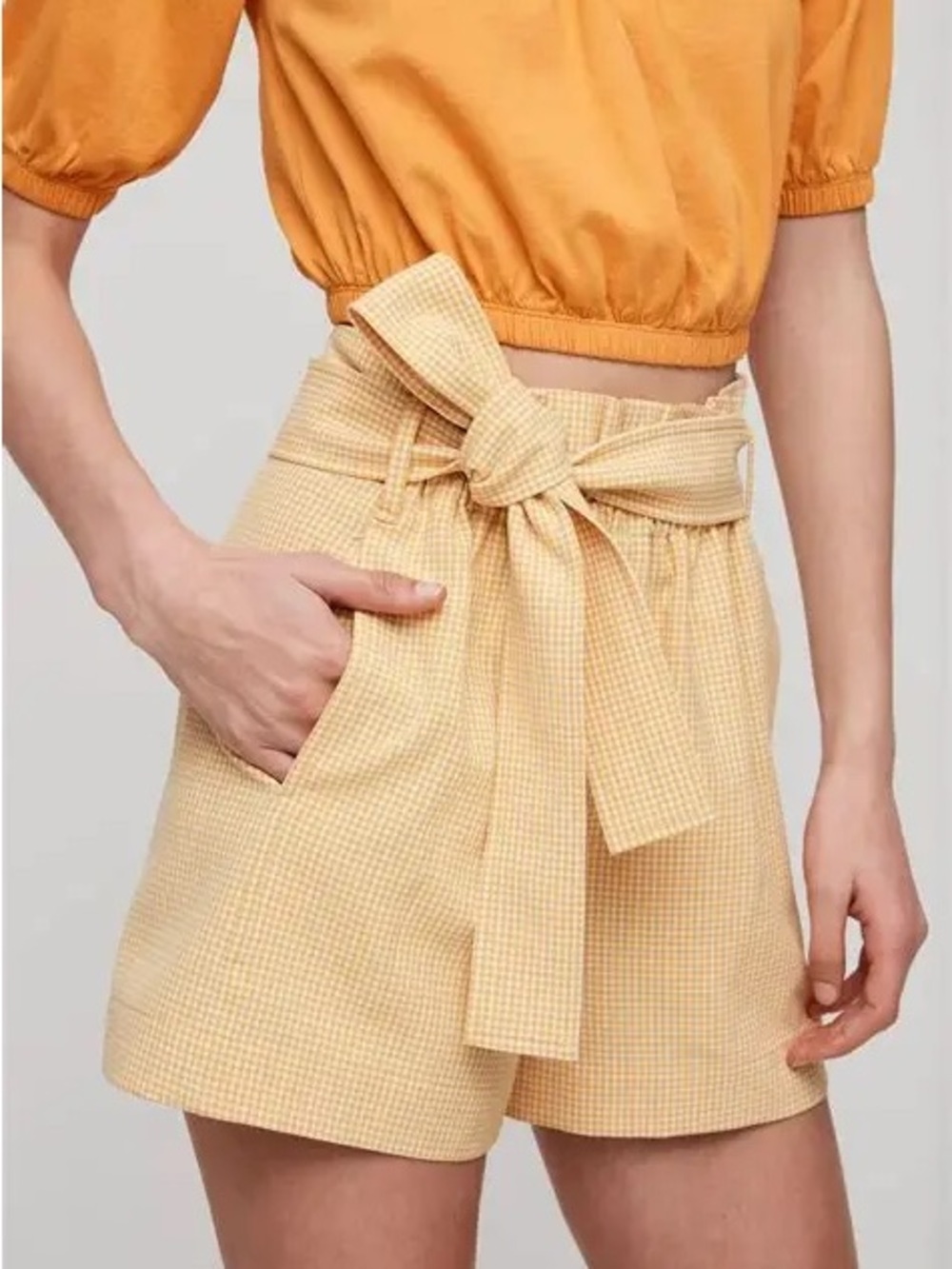 Wilfred | Gelas Shorts Gingham Yellow Tie Front Size 10 Aritzia